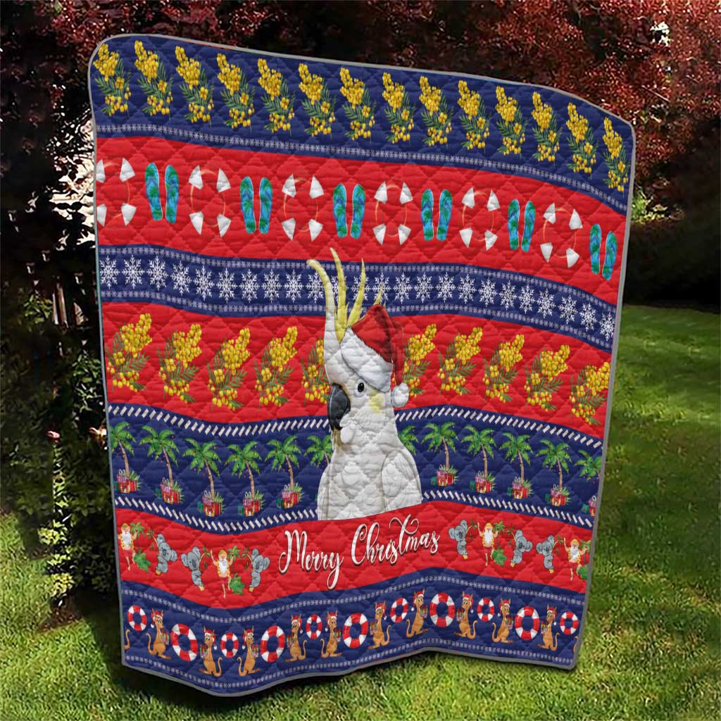 Sulphur-crested Cockatoo Australia Christmas Quilt Aussie Xmas Beach Vibes - Aussie Hoodie