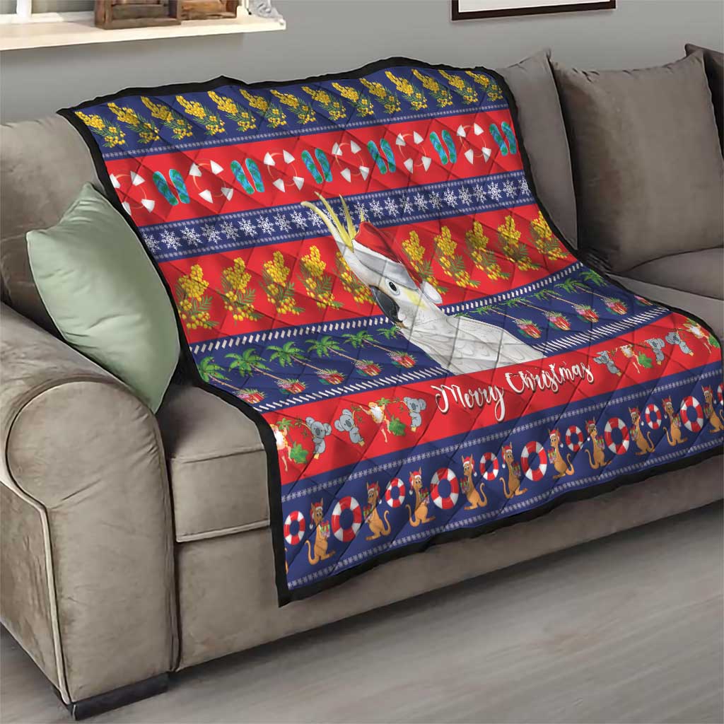 Sulphur-crested Cockatoo Australia Christmas Quilt Aussie Xmas Beach Vibes - Aussie Hoodie
