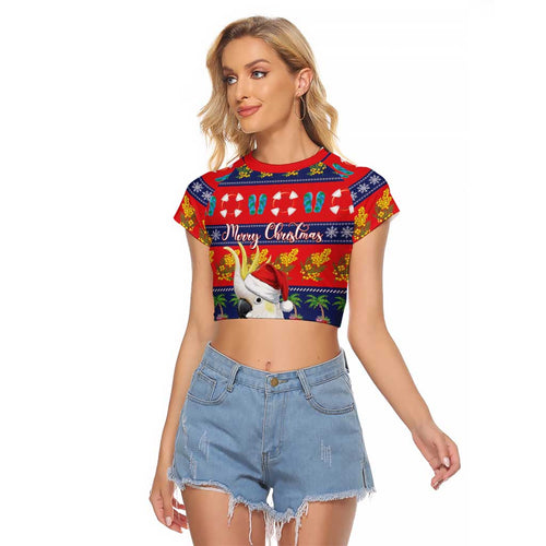 Sulphur-crested Cockatoo Australia Christmas Raglan Cropped T Shirt Aussie Xmas Beach Vibes - Aussie Hoodie