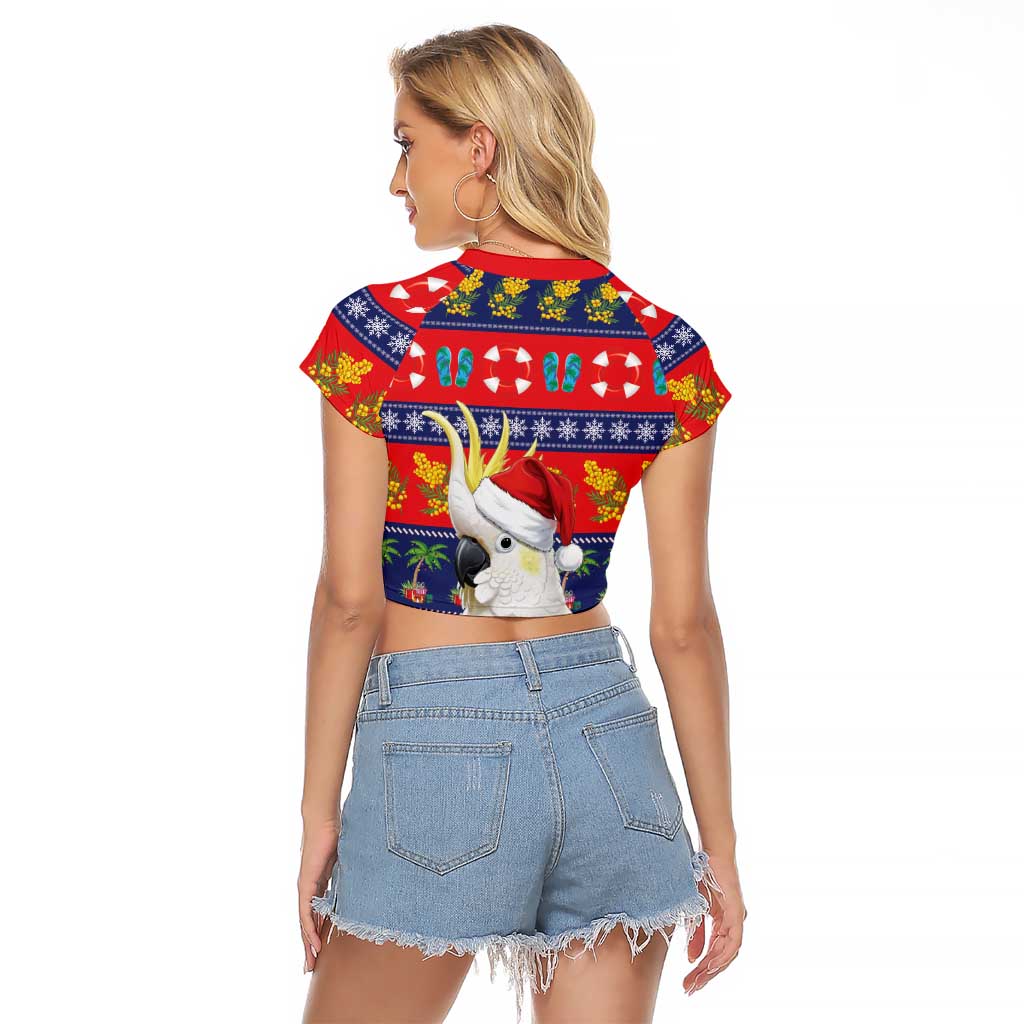 Sulphur-crested Cockatoo Australia Christmas Raglan Cropped T Shirt Aussie Xmas Beach Vibes - Aussie Hoodie