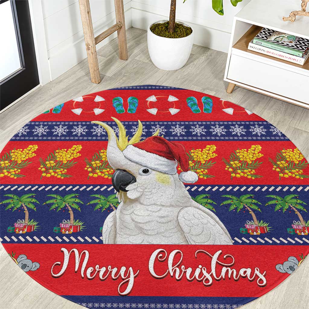Sulphur-crested Cockatoo Australia Christmas Round Carpet Aussie Xmas Beach Vibes - Aussie Hoodie