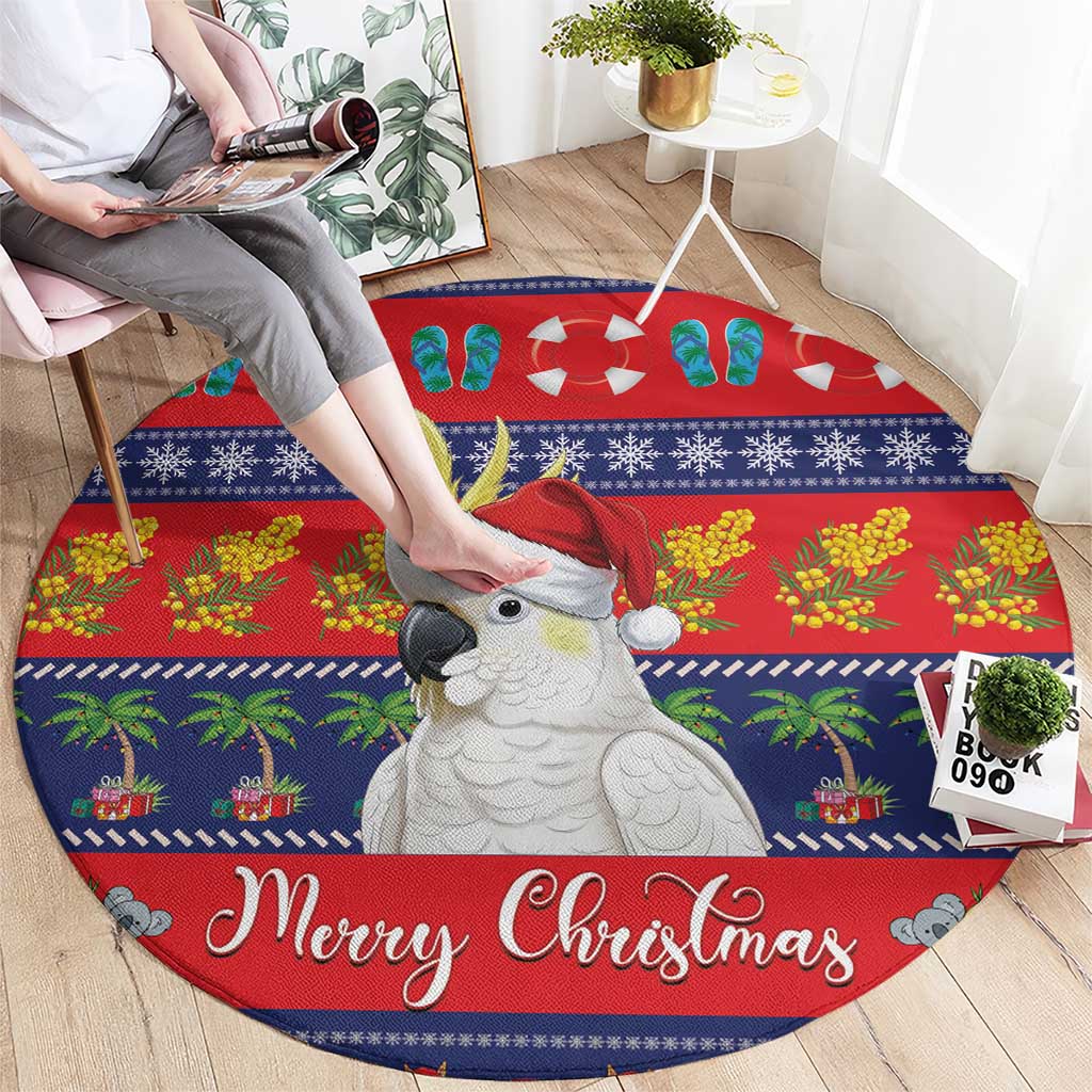 Sulphur-crested Cockatoo Australia Christmas Round Carpet Aussie Xmas Beach Vibes - Aussie Hoodie