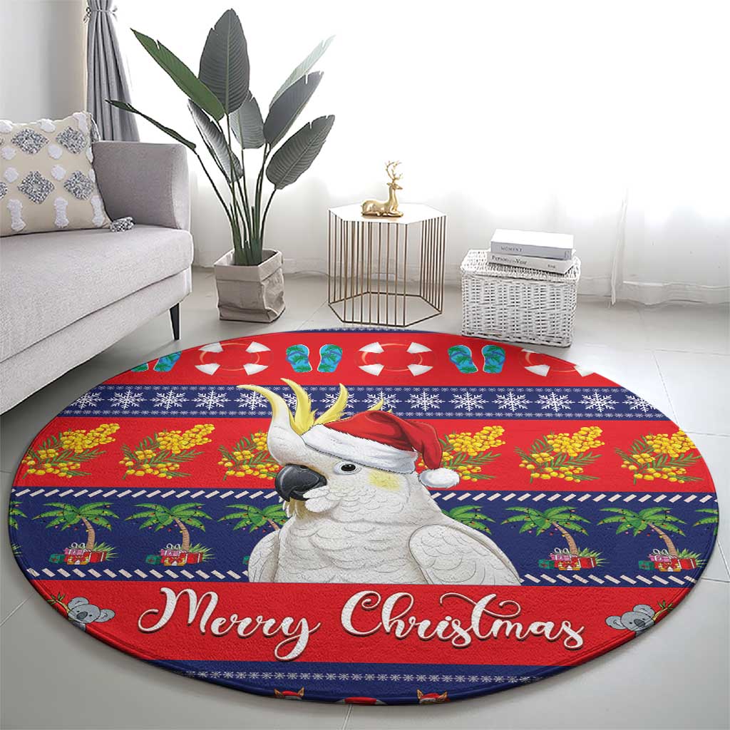 Sulphur-crested Cockatoo Australia Christmas Round Carpet Aussie Xmas Beach Vibes - Aussie Hoodie