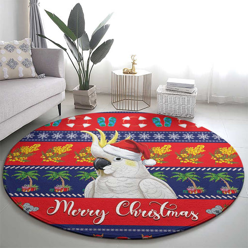 Sulphur-crested Cockatoo Australia Christmas Round Carpet Aussie Xmas Beach Vibes - Aussie Hoodie
