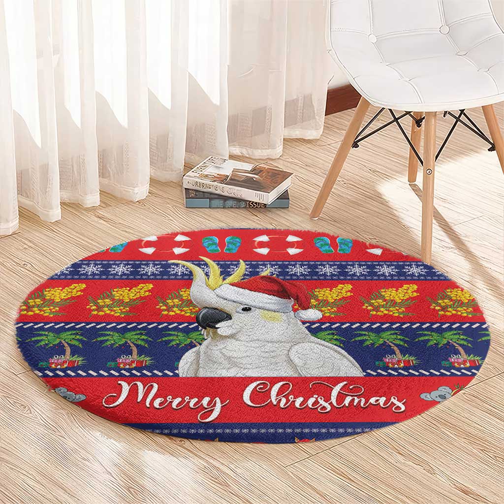 Sulphur-crested Cockatoo Australia Christmas Round Carpet Aussie Xmas Beach Vibes - Aussie Hoodie