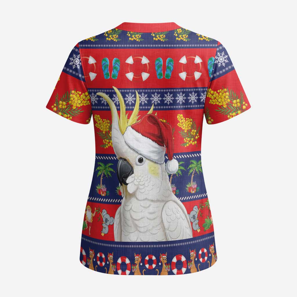Sulphur-crested Cockatoo Australia Christmas Scrub Top Aussie Xmas Beach Vibes - Aussie Hoodie