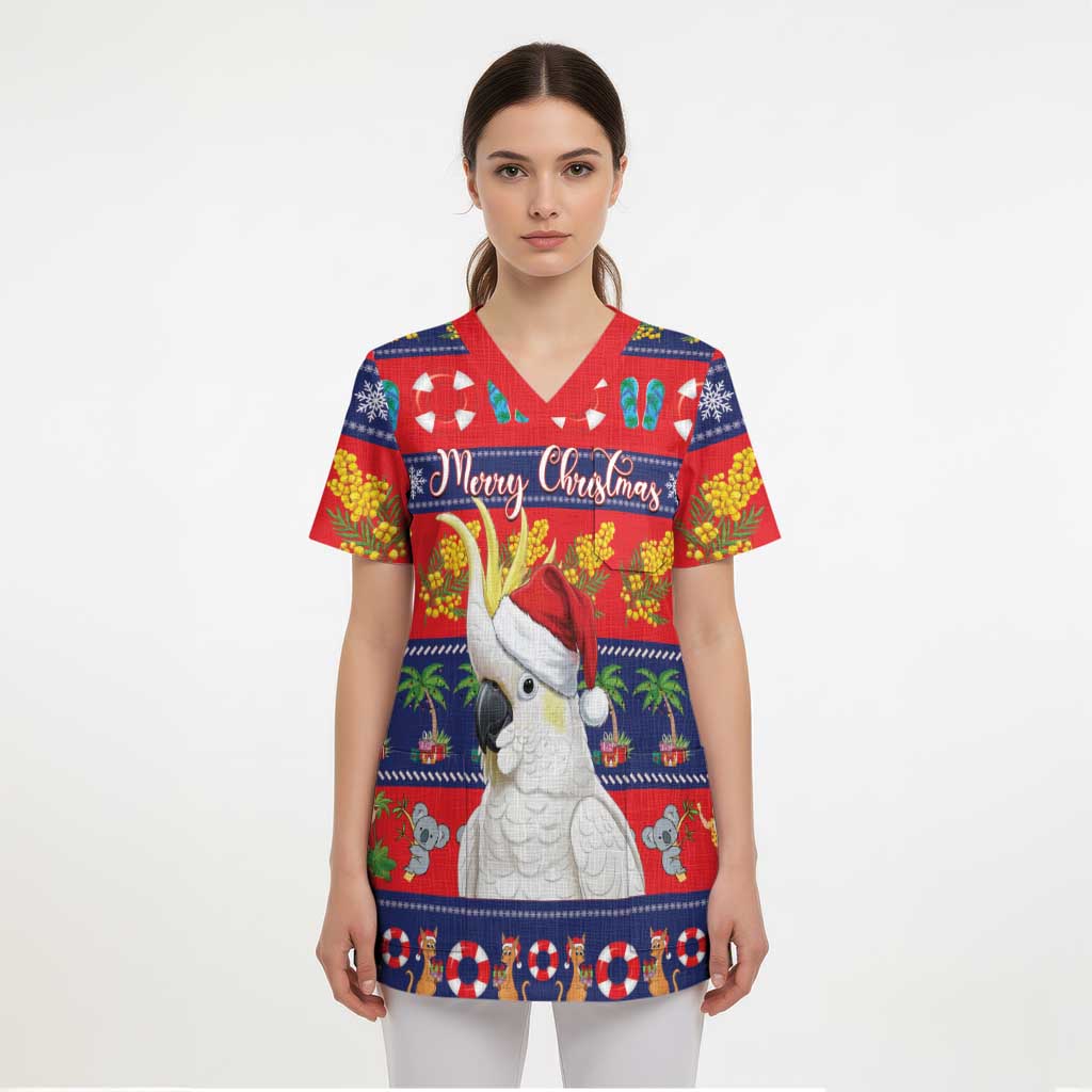 Sulphur-crested Cockatoo Australia Christmas Scrub Top Aussie Xmas Beach Vibes - Aussie Hoodie