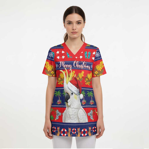 Sulphur-crested Cockatoo Australia Christmas Scrub Top Aussie Xmas Beach Vibes - Aussie Hoodie