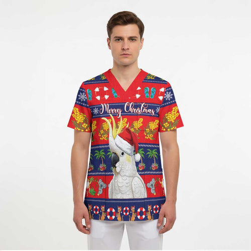 Sulphur-crested Cockatoo Australia Christmas Scrub Top Aussie Xmas Beach Vibes - Aussie Hoodie