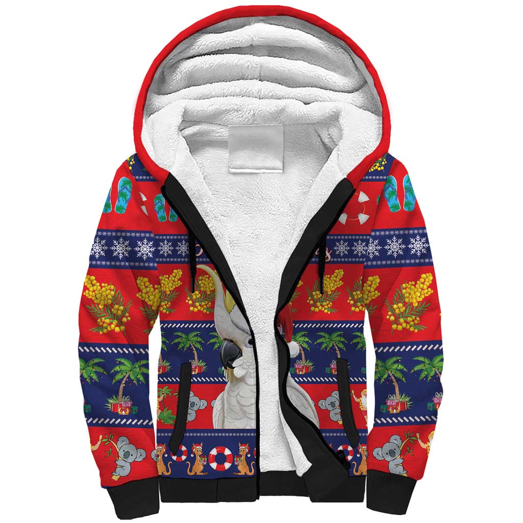 Sulphur-crested Cockatoo Australia Christmas Sherpa Hoodie Aussie Xmas Beach Vibes - Aussie Hoodie