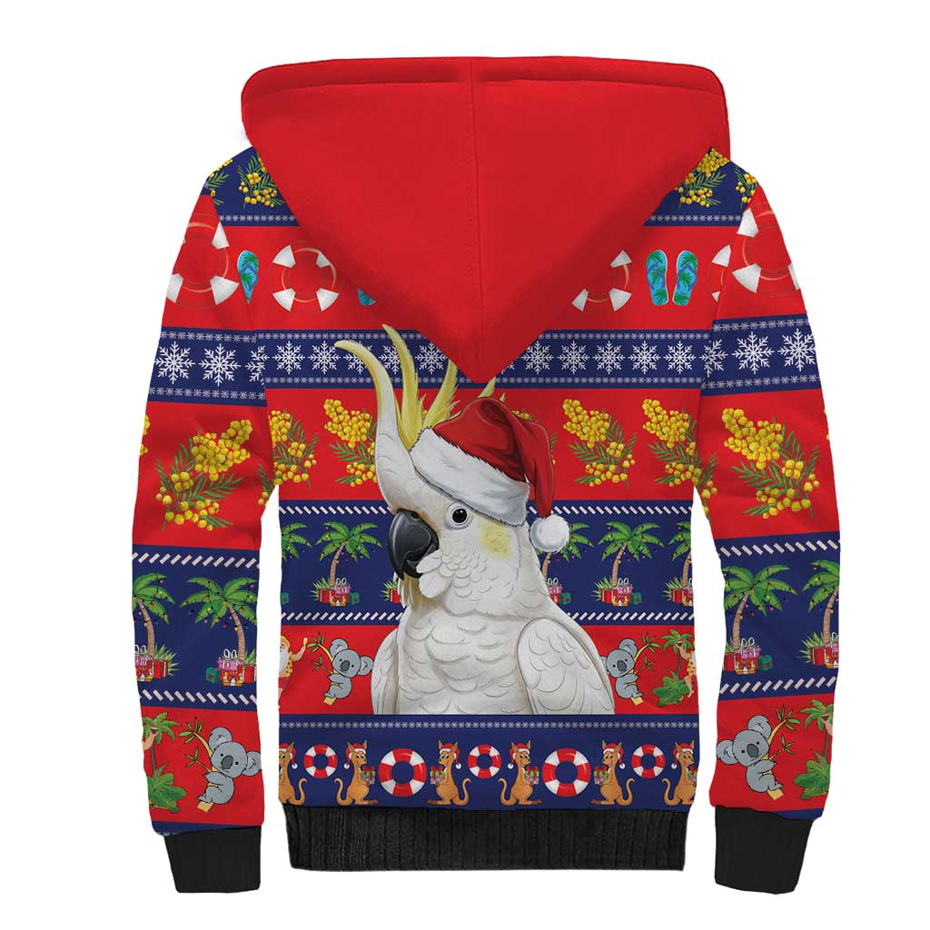 Sulphur-crested Cockatoo Australia Christmas Sherpa Hoodie Aussie Xmas Beach Vibes - Aussie Hoodie