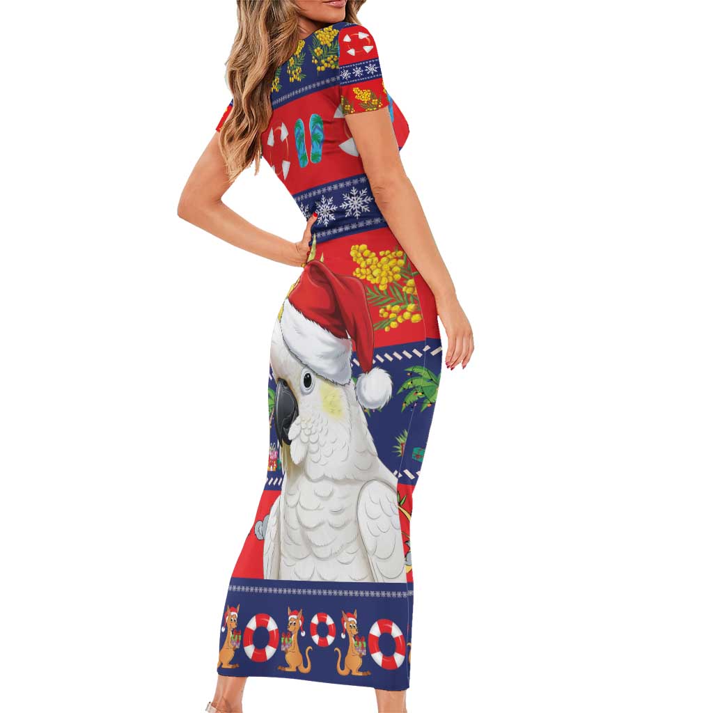 Sulphur-crested Cockatoo Australia Christmas Short Sleeve Bodycon Dress Aussie Xmas Beach Vibes - Aussie Hoodie