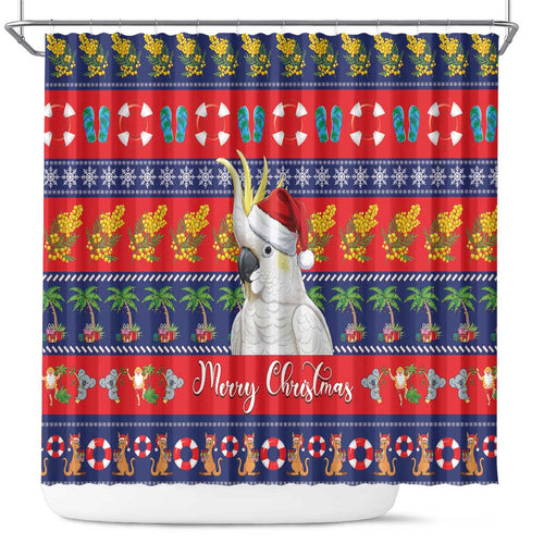 Sulphur-crested Cockatoo Australia Christmas Shower Curtain Aussie Xmas Beach Vibes - Aussie Hoodie