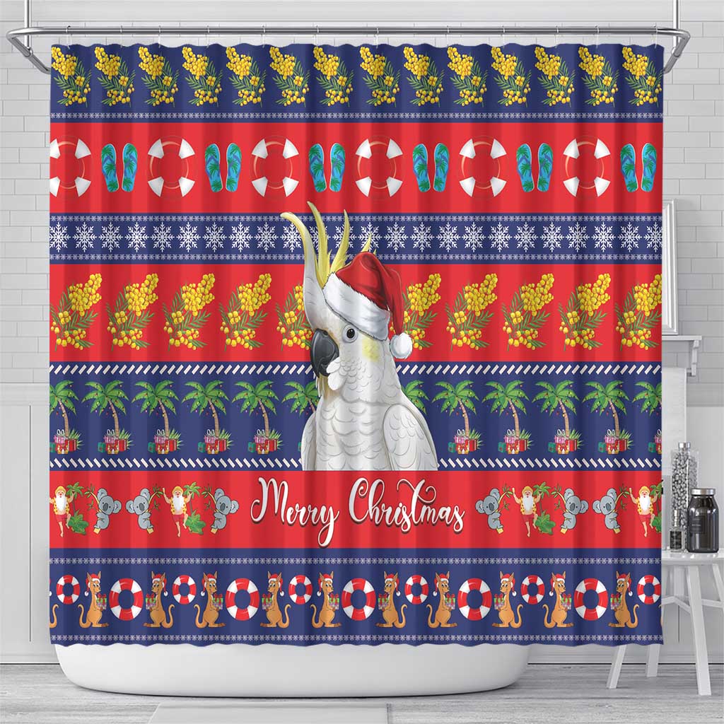 Sulphur-crested Cockatoo Australia Christmas Shower Curtain Aussie Xmas Beach Vibes - Aussie Hoodie