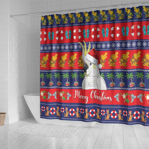 Sulphur-crested Cockatoo Australia Christmas Shower Curtain Aussie Xmas Beach Vibes - Aussie Hoodie