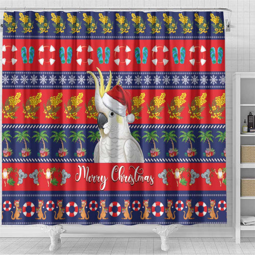 Sulphur-crested Cockatoo Australia Christmas Shower Curtain Aussie Xmas Beach Vibes - Aussie Hoodie