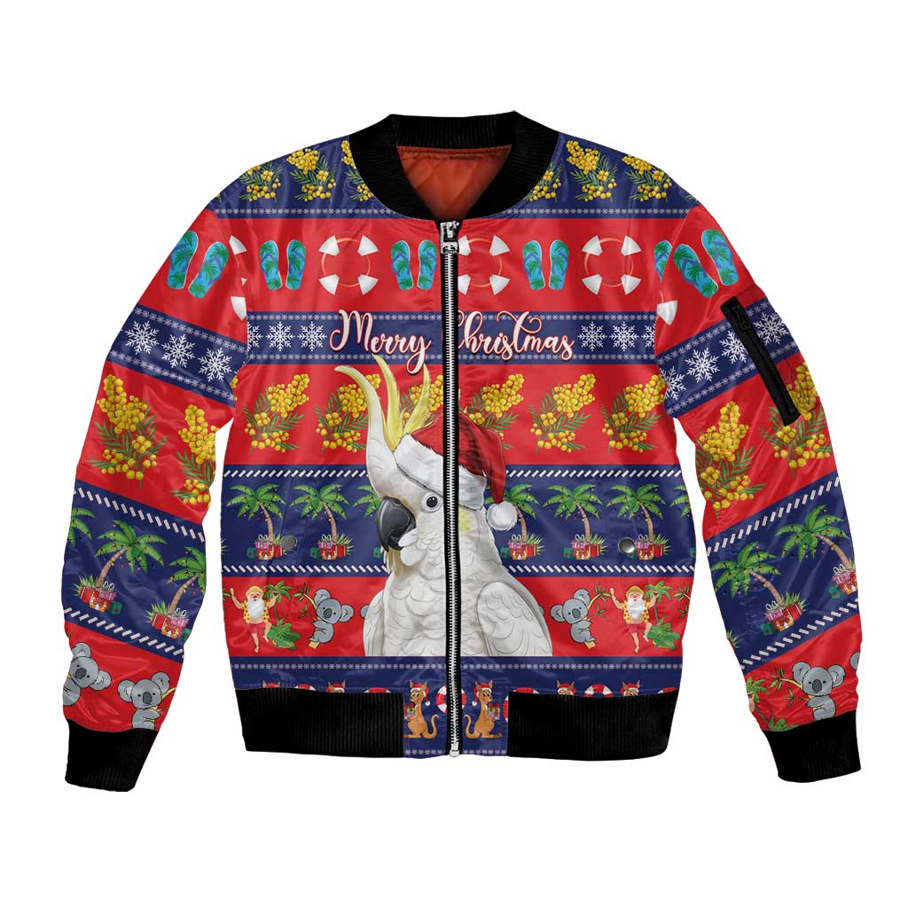 Sulphur-crested Cockatoo Australia Christmas Sleeve Zip Bomber Jacket Aussie Xmas Beach Vibes - Aussie Hoodie