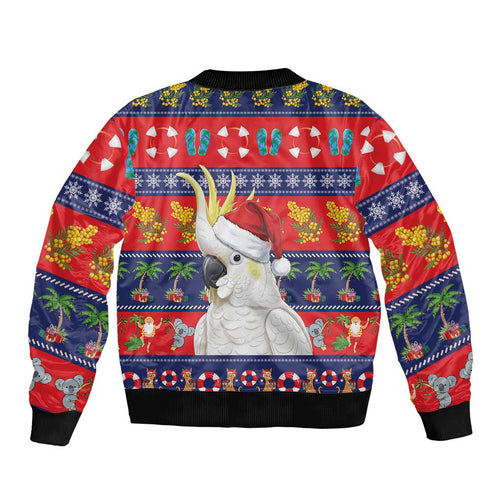 Sulphur-crested Cockatoo Australia Christmas Sleeve Zip Bomber Jacket Aussie Xmas Beach Vibes - Aussie Hoodie