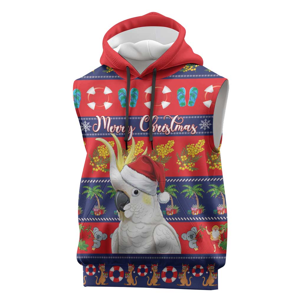 Sulphur-crested Cockatoo Australia Christmas Sleeveless Hoodie Aussie Xmas Beach Vibes - Aussie Hoodie