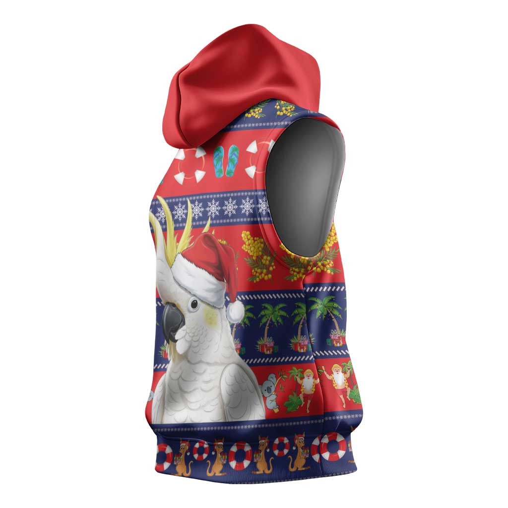 Sulphur-crested Cockatoo Australia Christmas Sleeveless Hoodie Aussie Xmas Beach Vibes - Aussie Hoodie