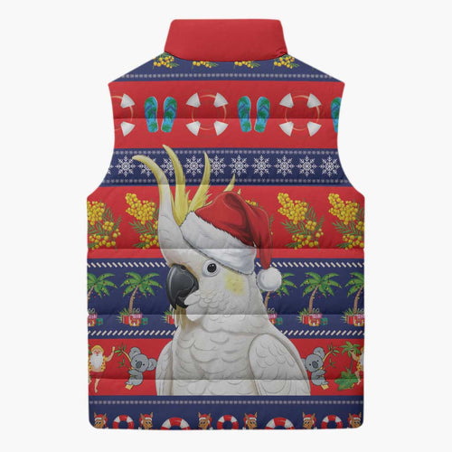 Sulphur-crested Cockatoo Australia Christmas Sleeveless Puffer Jacket Aussie Xmas Beach Vibes - Aussie Hoodie