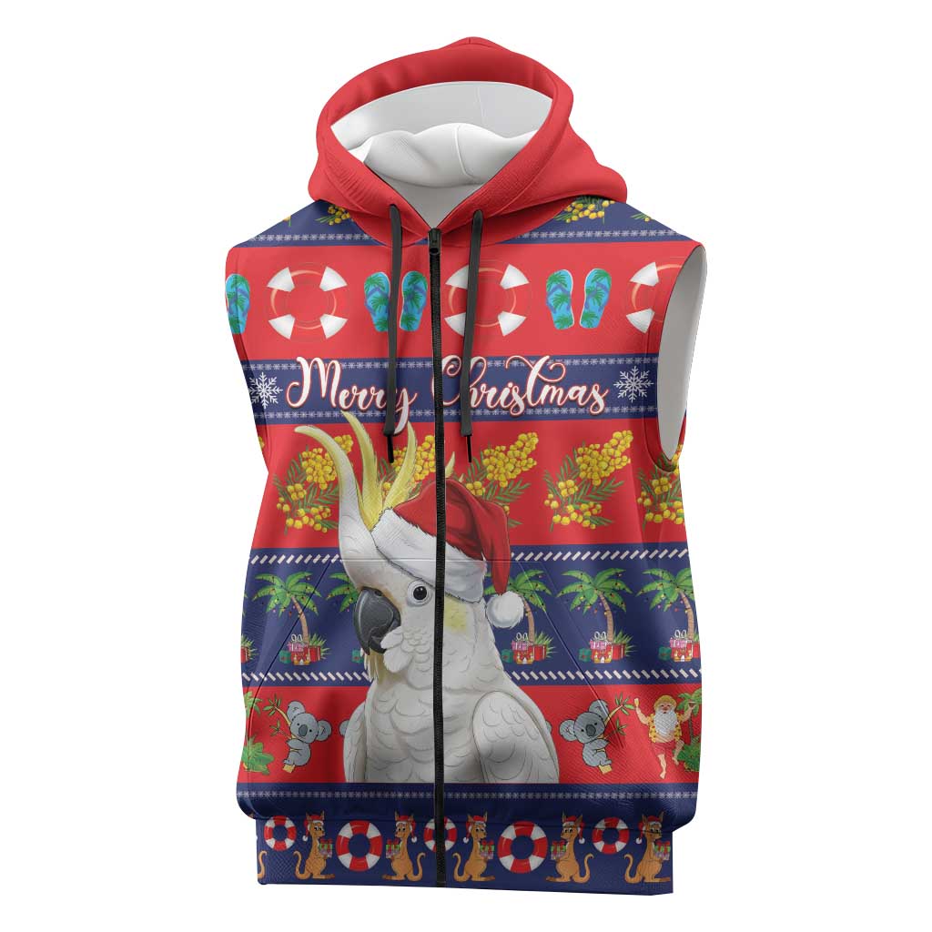 Sulphur-crested Cockatoo Australia Christmas Sleeveless Zip Hoodie Aussie Xmas Beach Vibes LT14