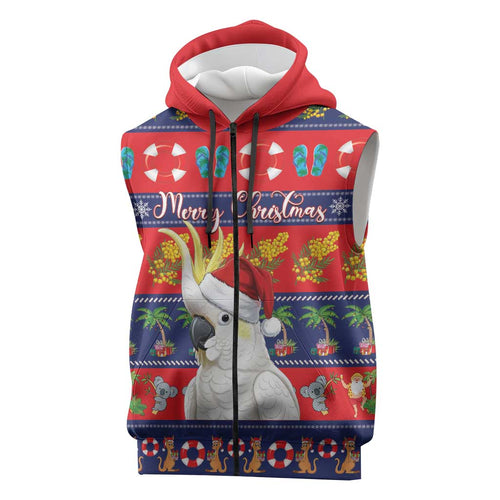 Sulphur-crested Cockatoo Australia Christmas Sleeveless Zip Hoodie Aussie Xmas Beach Vibes LT14