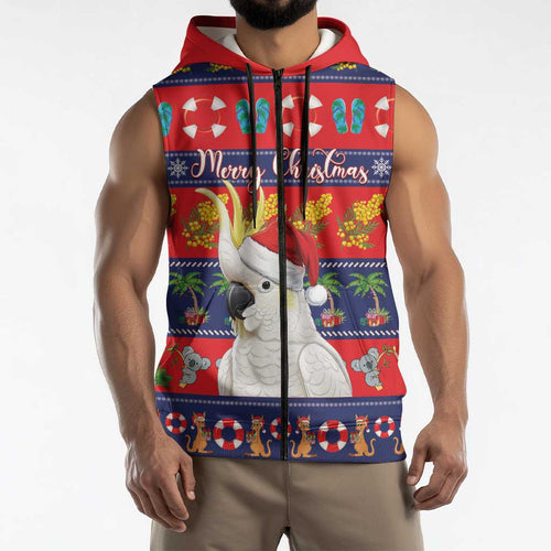Sulphur-crested Cockatoo Australia Christmas Sleeveless Zip Hoodie Aussie Xmas Beach Vibes LT14
