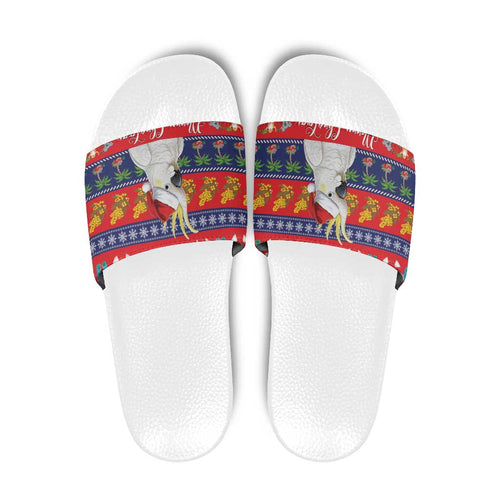 Sulphur-crested Cockatoo Australia Christmas Slide Sandals Aussie Xmas Beach Vibes - Aussie Hoodie