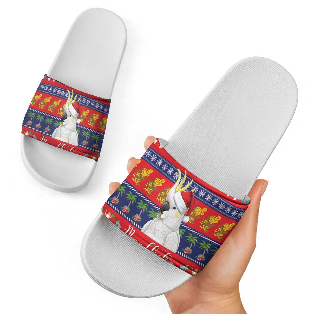 Sulphur-crested Cockatoo Australia Christmas Slide Sandals Aussie Xmas Beach Vibes - Aussie Hoodie