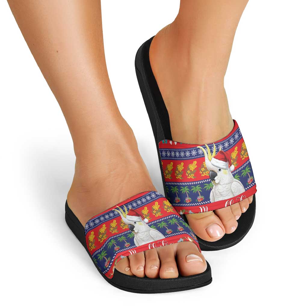 Sulphur-crested Cockatoo Australia Christmas Slide Sandals Aussie Xmas Beach Vibes - Aussie Hoodie