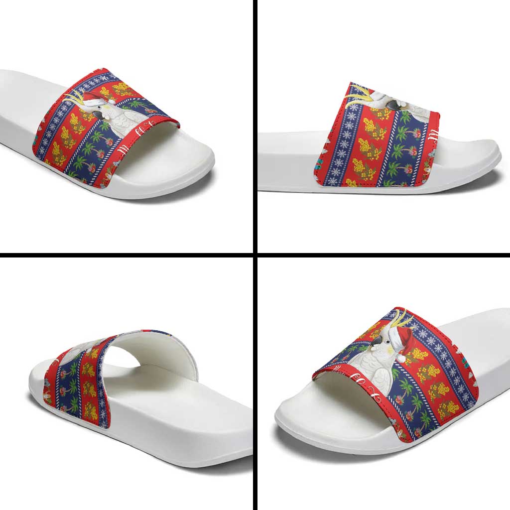 Sulphur-crested Cockatoo Australia Christmas Slide Sandals Aussie Xmas Beach Vibes - Aussie Hoodie