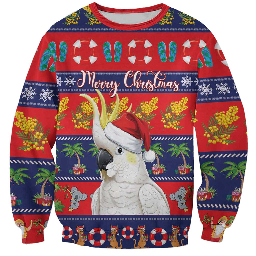 Sulphur-crested Cockatoo Australia Christmas Sweatshirt Aussie Xmas Beach Vibes - Aussie Hoodie