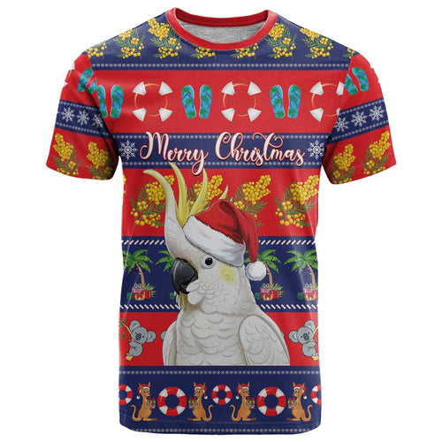 Sulphur-crested Cockatoo Australia Christmas T Shirt Aussie Xmas Beach Vibes - Aussie Hoodie