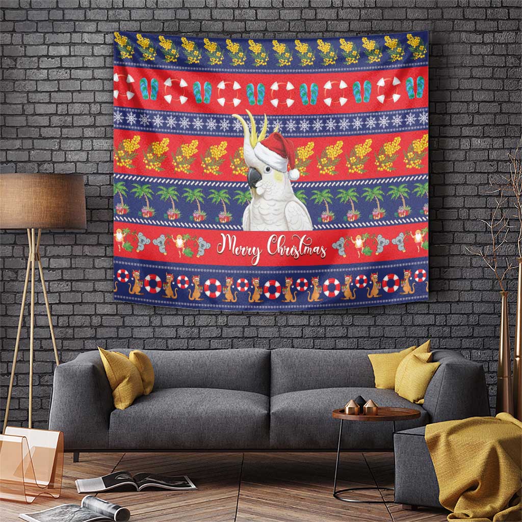 Sulphur-crested Cockatoo Australia Christmas Tapestry Aussie Xmas Beach Vibes - Aussie Hoodie