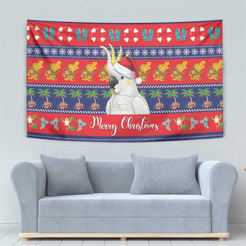 Sulphur-crested Cockatoo Australia Christmas Tapestry Aussie Xmas Beach Vibes - Aussie Hoodie