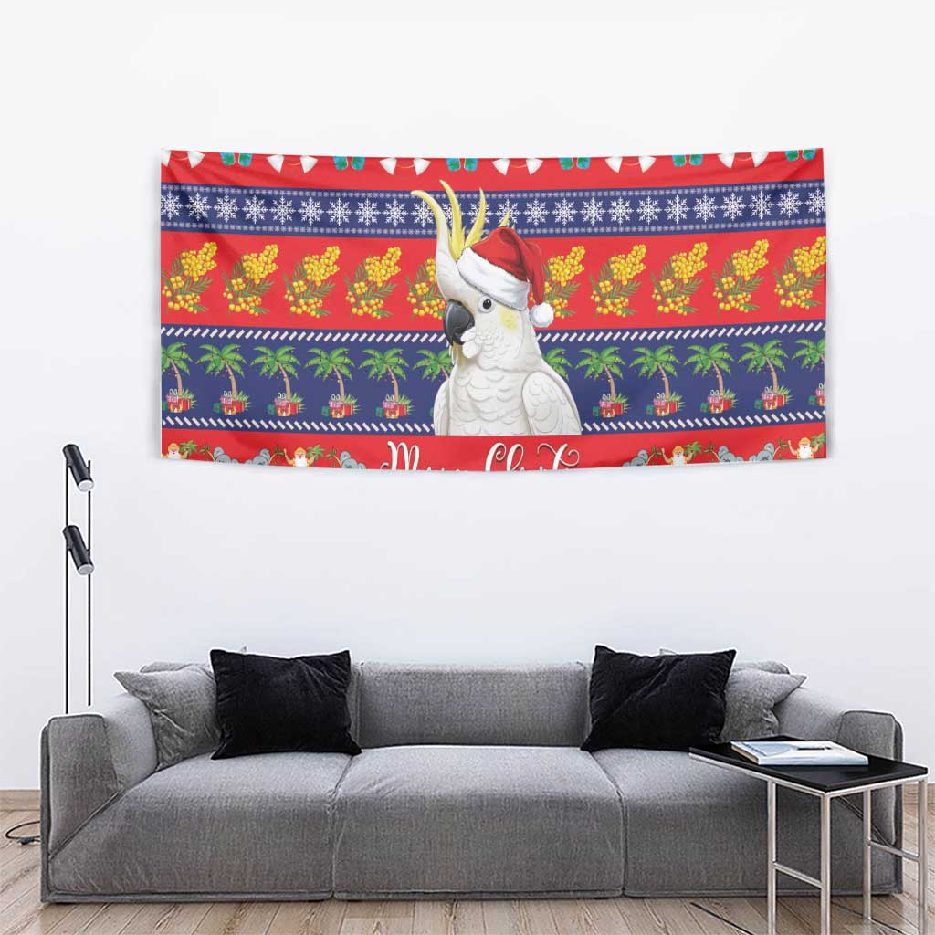 Sulphur-crested Cockatoo Australia Christmas Tapestry Aussie Xmas Beach Vibes - Aussie Hoodie
