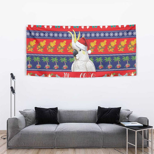 Sulphur-crested Cockatoo Australia Christmas Tapestry Aussie Xmas Beach Vibes - Aussie Hoodie