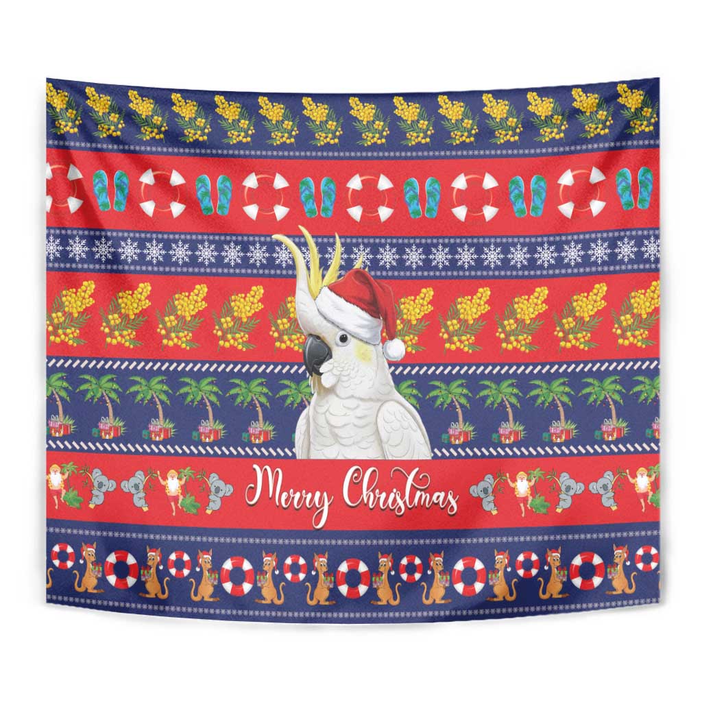 Sulphur-crested Cockatoo Australia Christmas Tapestry Aussie Xmas Beach Vibes - Aussie Hoodie