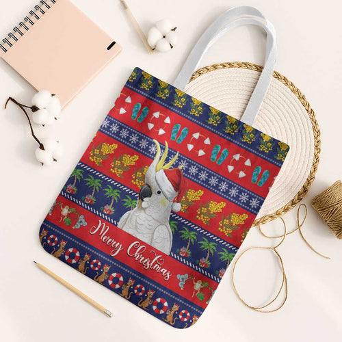 Sulphur-crested Cockatoo Australia Christmas Tote Bag Aussie Xmas Beach Vibes - Aussie Hoodie