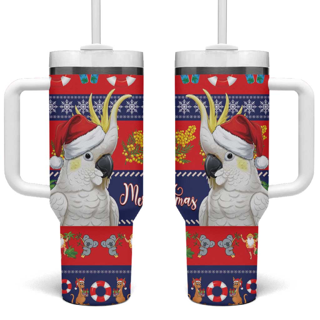 Sulphur-crested Cockatoo Australia Christmas Tumbler With Handle Aussie Xmas Beach Vibes - Aussie Hoodie