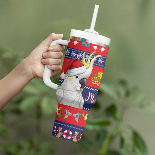 Sulphur-crested Cockatoo Australia Christmas Tumbler With Handle Aussie Xmas Beach Vibes - Aussie Hoodie