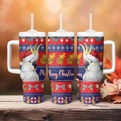 Sulphur-crested Cockatoo Australia Christmas Tumbler With Handle Aussie Xmas Beach Vibes - Aussie Hoodie