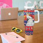 Sulphur-crested Cockatoo Australia Christmas Tumbler With Handle Aussie Xmas Beach Vibes - Aussie Hoodie