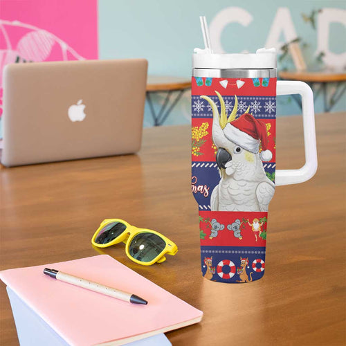 Sulphur-crested Cockatoo Australia Christmas Tumbler With Handle Aussie Xmas Beach Vibes - Aussie Hoodie