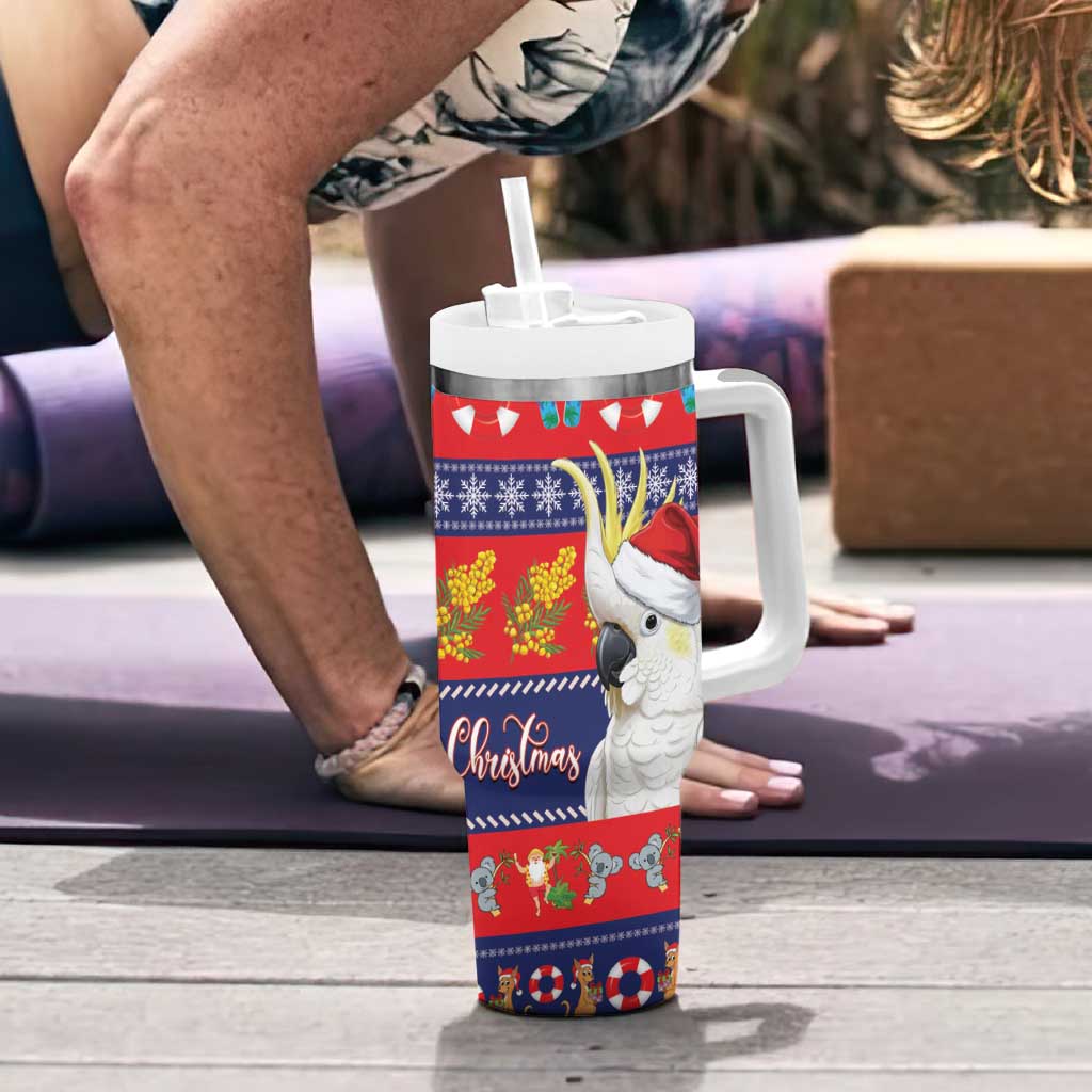 Sulphur-crested Cockatoo Australia Christmas Tumbler With Handle Aussie Xmas Beach Vibes - Aussie Hoodie