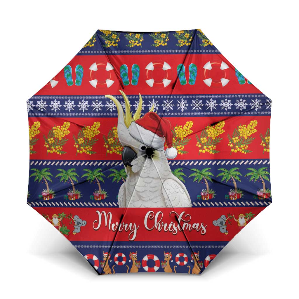 Sulphur-crested Cockatoo Australia Christmas Umbrella Aussie Xmas Beach Vibes - Aussie Hoodie