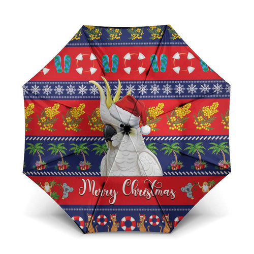 Sulphur-crested Cockatoo Australia Christmas Umbrella Aussie Xmas Beach Vibes - Aussie Hoodie