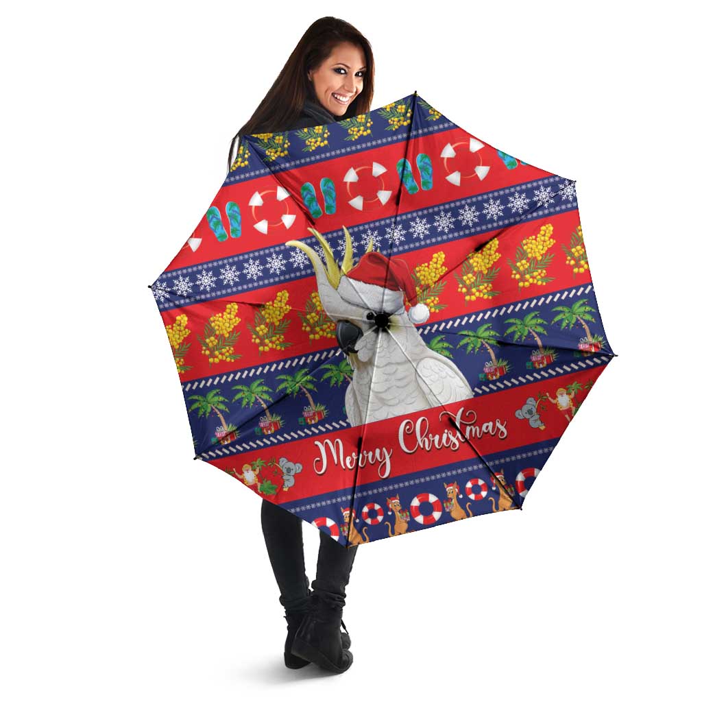 Sulphur-crested Cockatoo Australia Christmas Umbrella Aussie Xmas Beach Vibes - Aussie Hoodie