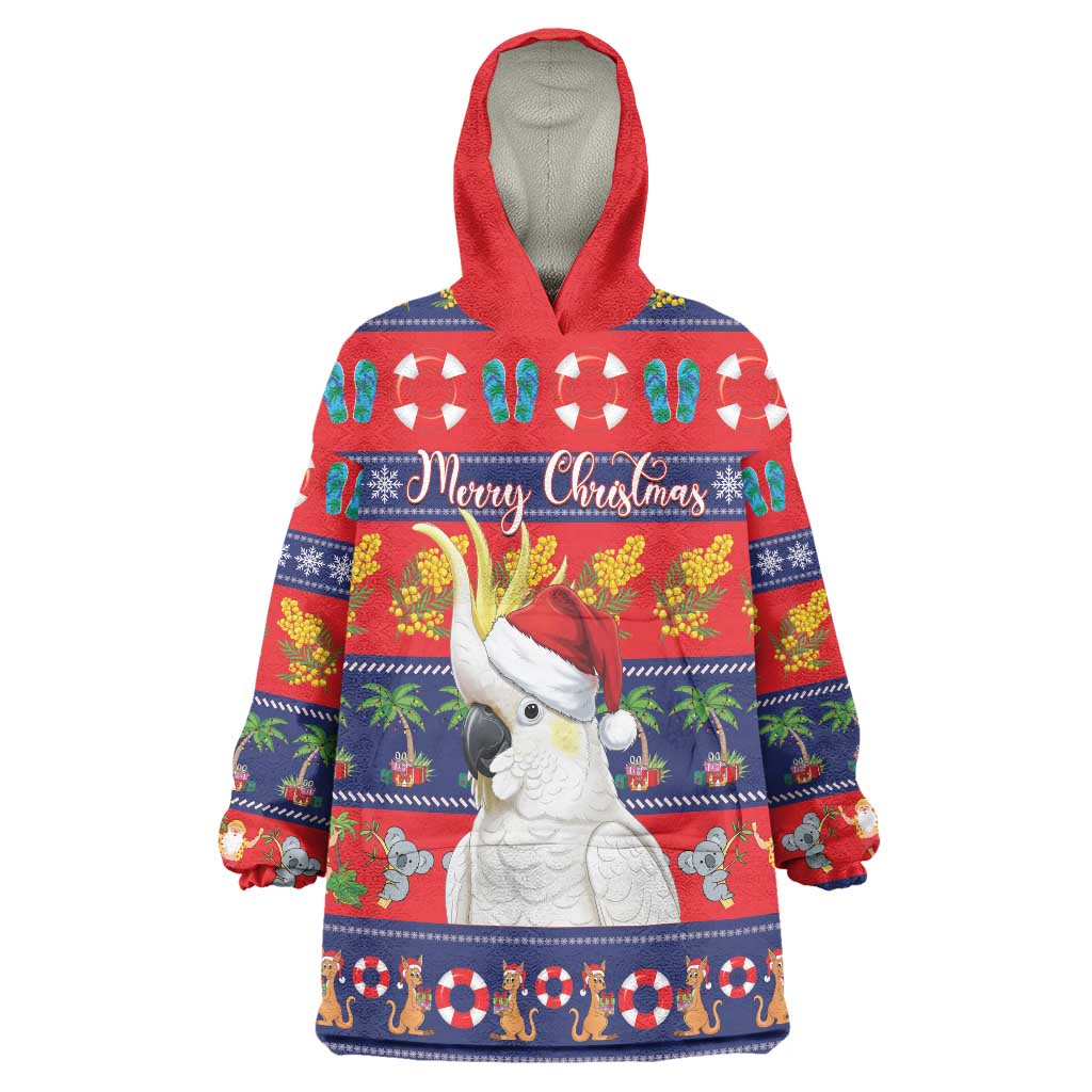 Sulphur-crested Cockatoo Australia Christmas Wearable Blanket Hoodie Aussie Xmas Beach Vibes - Aussie Hoodie